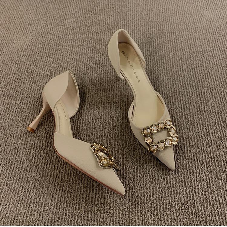 

Fashion Comemore Black Rhinestone High Heels Spring Autumn New Women s Shoes Temperament Pumps Square Buckle 8cm Stiletto Heels Women 35 абрикосовый