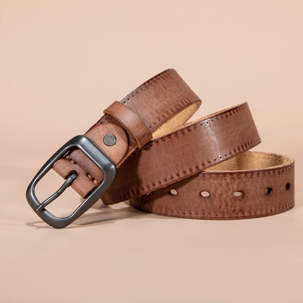 Retro Belt Men'S First Layer Leather Belt Simple Student Japanese Buckle Belt Direct Sales