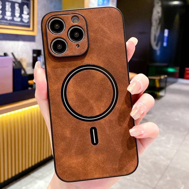 Lambskin Faux Leather Magnetic Case for iPhone 15 Pro Max, PU+TPU+PC Wear-resistant Shockproof Protective Cover