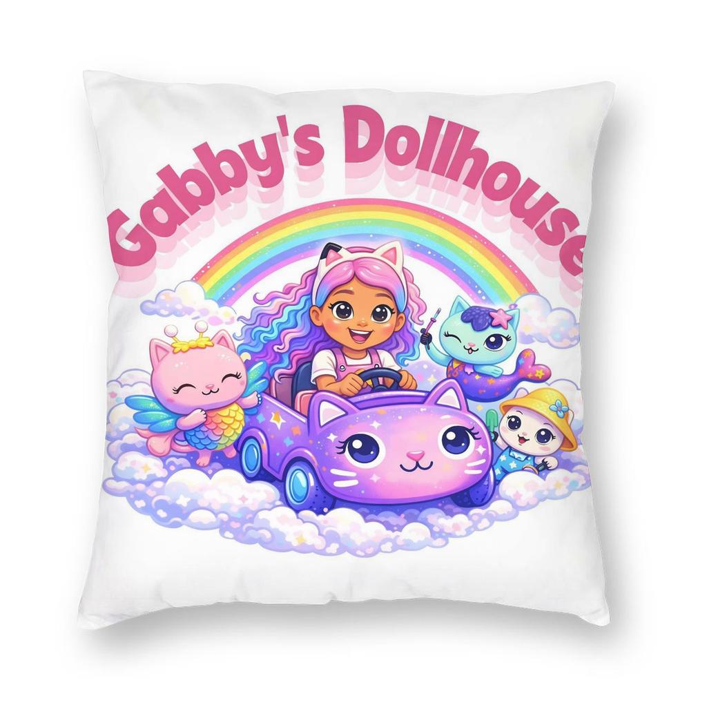 Gabbys Dollhouse Cartoon Pillowcase Printed Polyester Cushion Cover Decoration Pillow Case Cover Home Square 45*45Cm