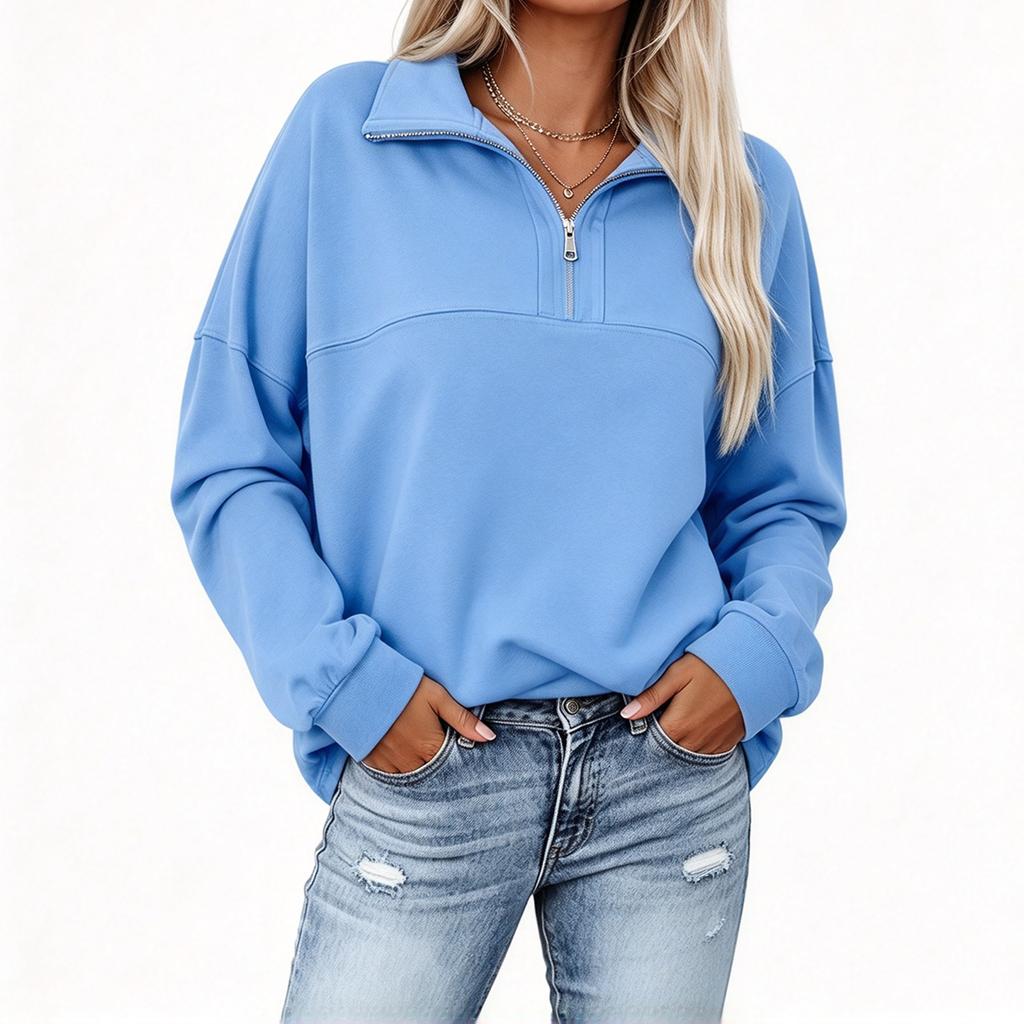 Women's Half Zip Loose Fit Long Sleeve Top Casual Pullover for Fall and Winter Wear