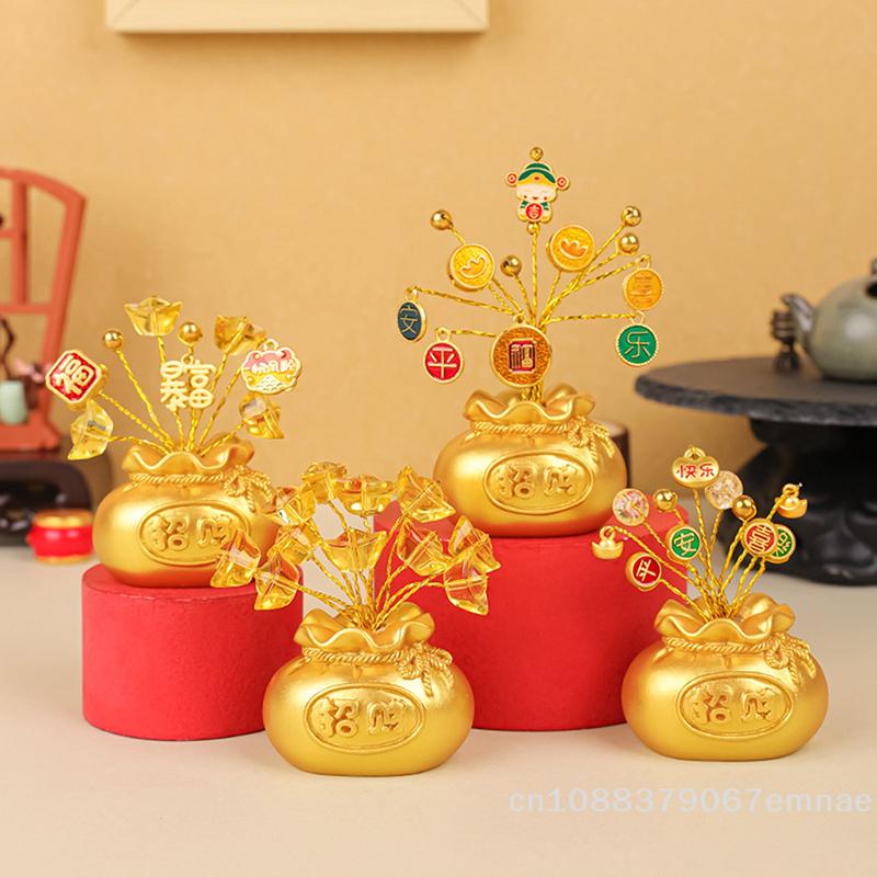 Chinese NewYear Money Tree God Feng Shui Fa Cai Lucky Fortune Miniature Desktop Car Ornament for Home Spring Festival Decoration