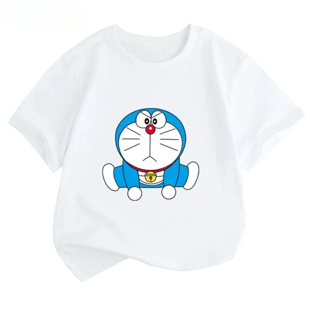 Fashion Summer Cartoon Short Sleeve T Shirt for Kids Comfortable Anime Casual Clothes Boys Girls Children Doraemon Robotic Cat