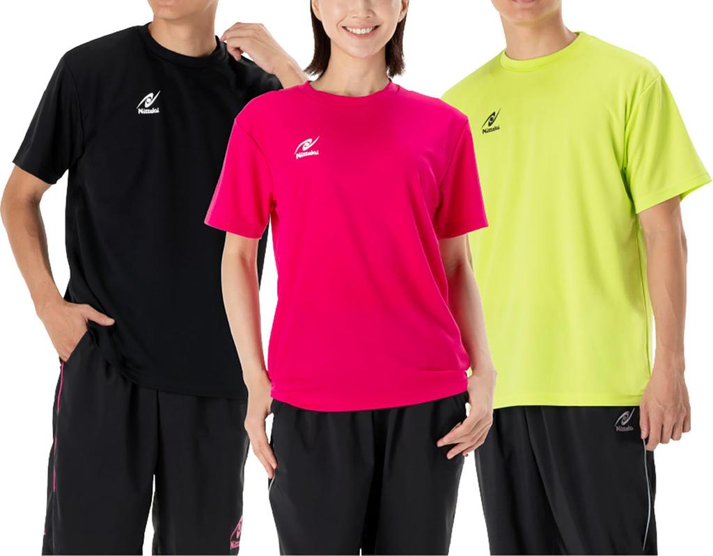 Nittaku Table Tennis Short Sleeve Dry Size M Shirt, Unisex, Moisture-Wicking, Quick-Drying, Lightweight, T-Shirt, Black,