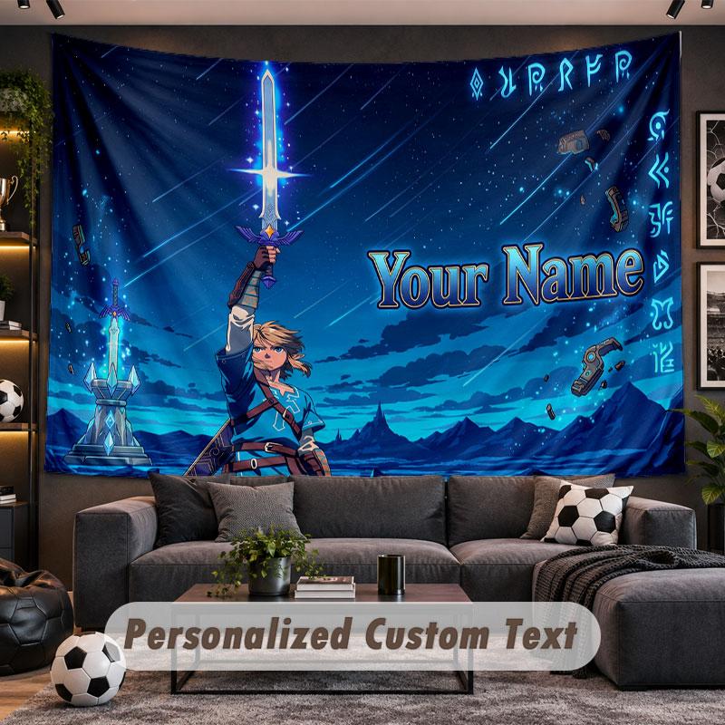 Wall Hanging Tapestry Custom NameZelda Pattern Personalized Printed Fabric Wall Decor