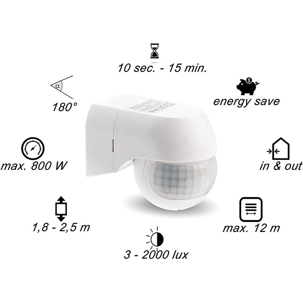 Light Sensor Motion Detector For Indoor And Outdoor IP44 Splash Proof LED PVC Wall Mounting White 80 X 68 X 56mm