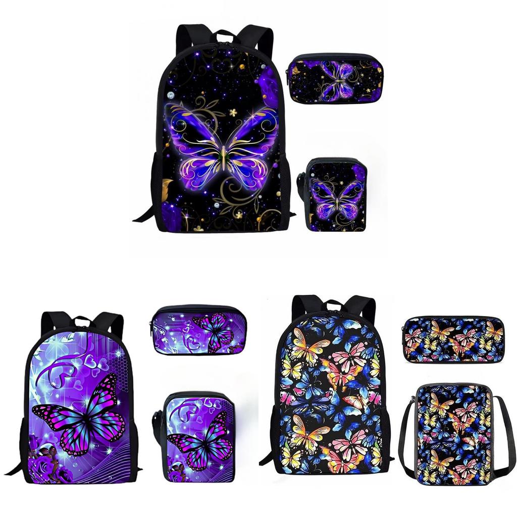 Set de Mochila Escolar con Diseño de Mariposas de Nailon Transpirable Para Estudiantes de Primaria
