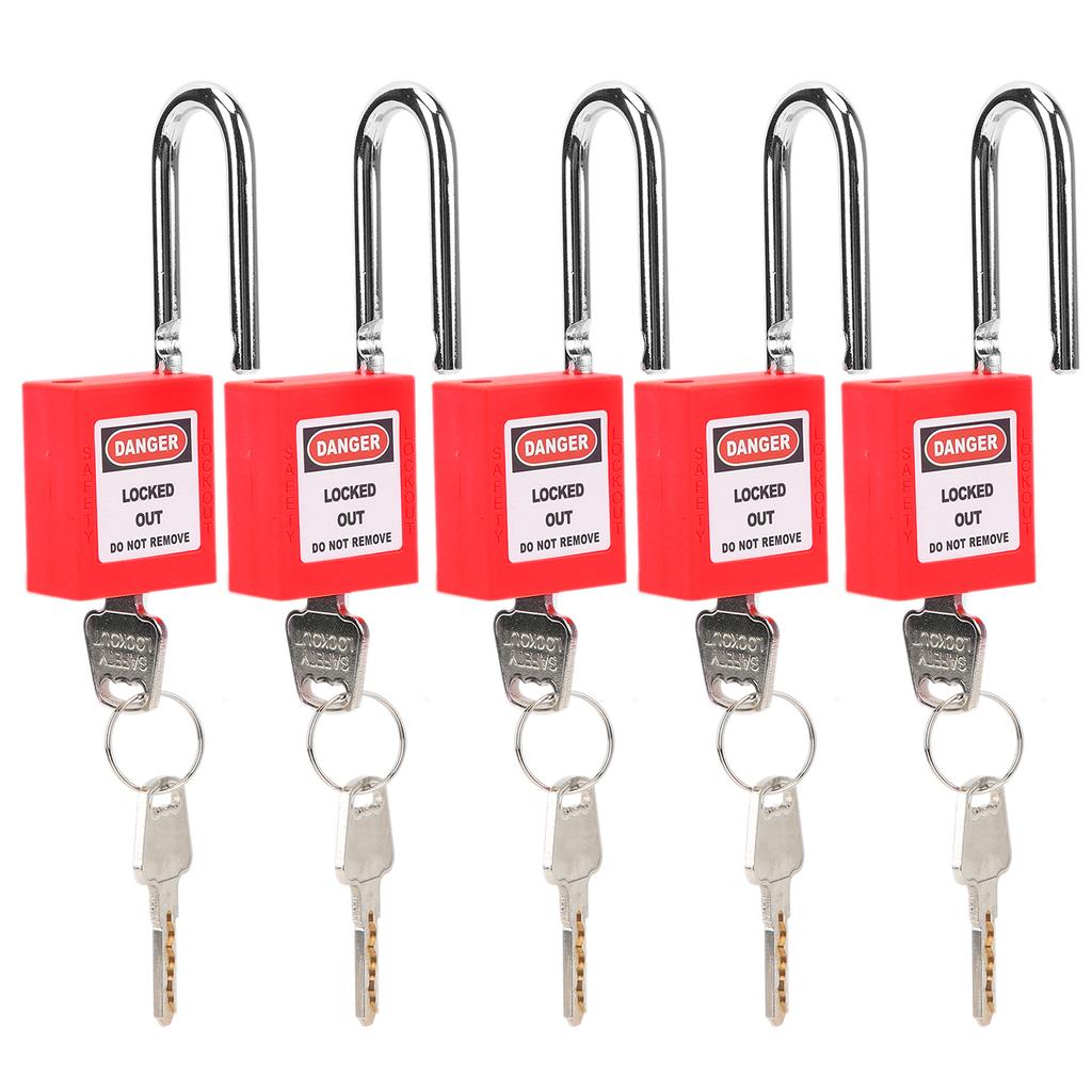 5 Sets 38mm Lockout Lock Insulation LOTO Nylon PA Steel for Nuclear Energy Logistics TransportRed