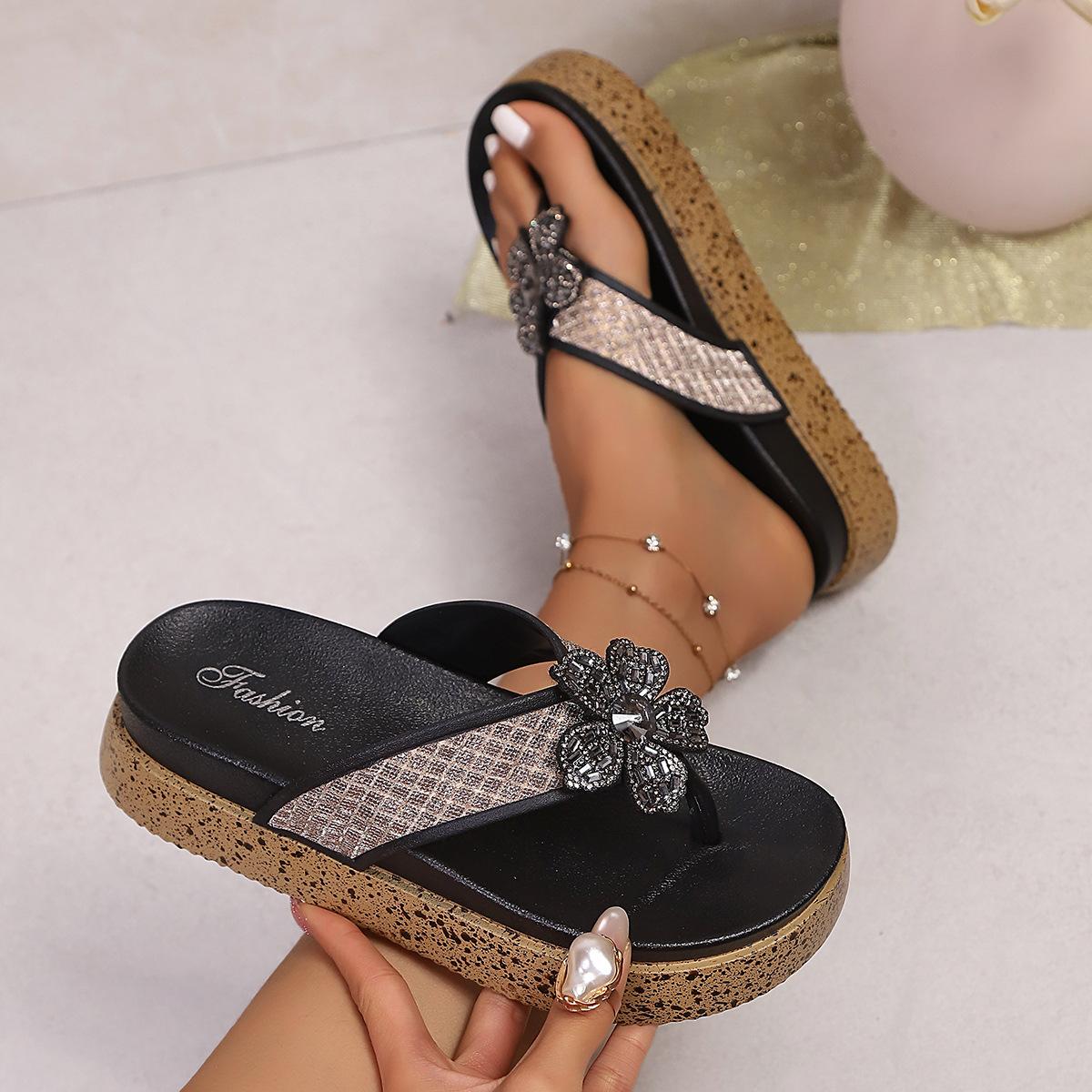 Anti-slip Shoes with Thick Soles and High Heels - Flip-flops 36 чёрный