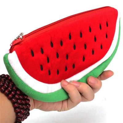 Watermelon Semicircle Short Plush Pencil Bag Stationery Storage Zipper Case