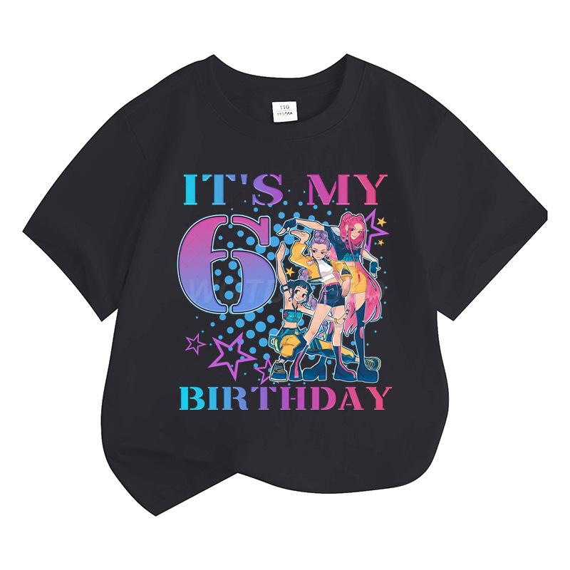 Boys' and Girls' Fashionable Birthday Themed Printed Round-Neck Short-Sleeve T-Shirts Summer Children's Loose-Fit Casual Tops