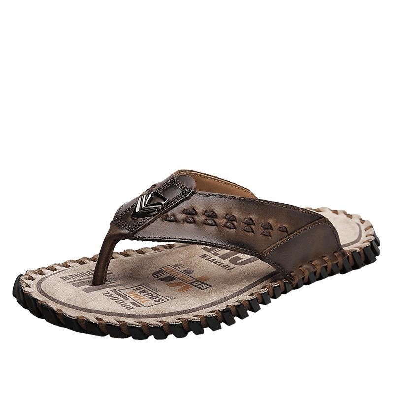 2024 Trend Summer Men Flip Flops Slippers Handmade Leather Light Comfortable Beach Flats Indoor Sliper Outdoor Men's Flip Flop
