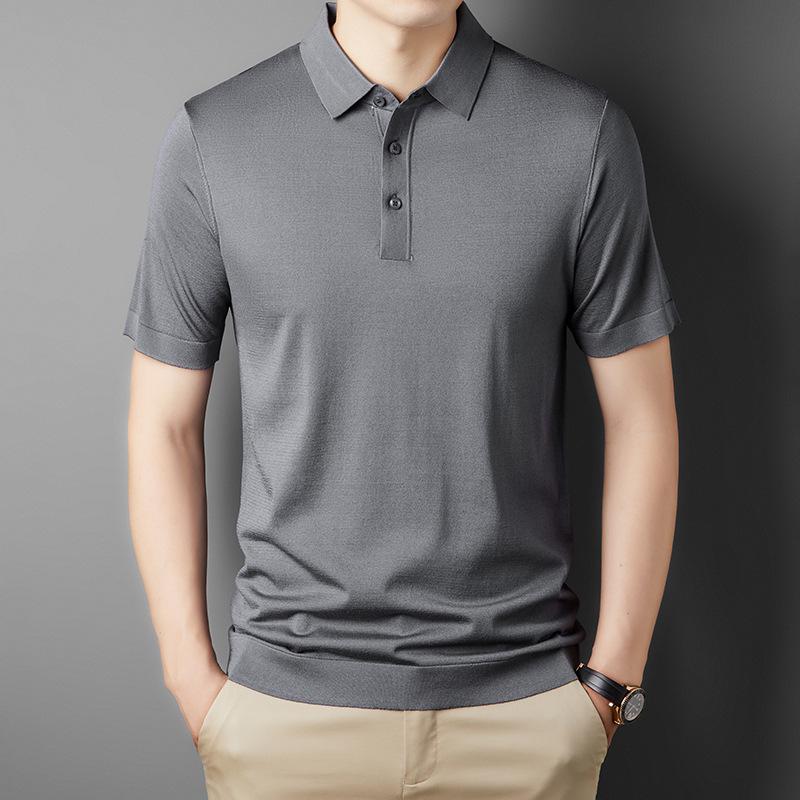 Men's Yilite Solid Color Ice Silk Polo Shirt - Short Sleeve, Cool and Comfortable for Business Wear