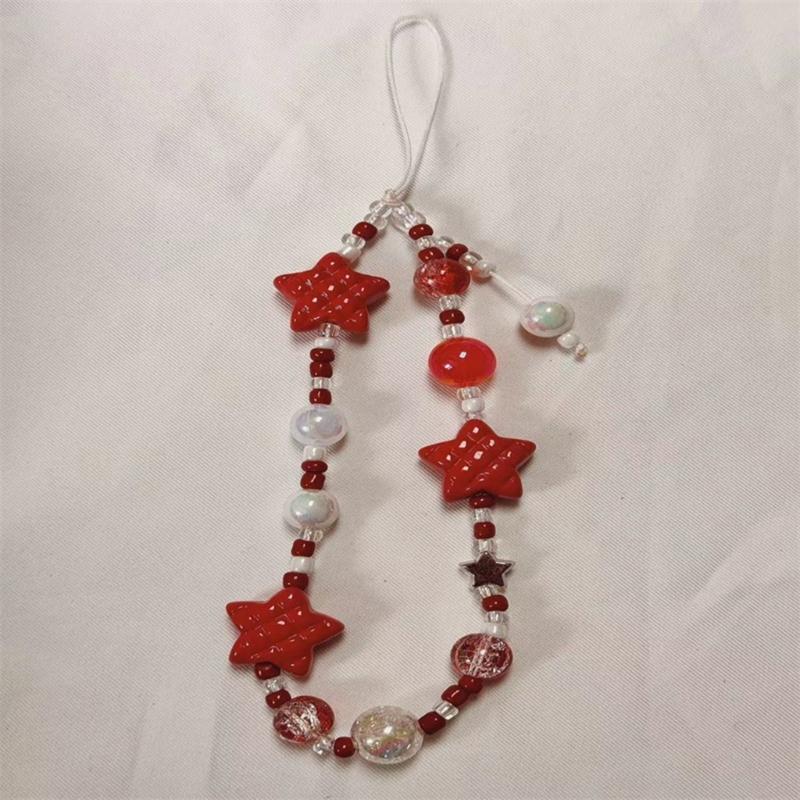 Elegant PVC Star Beaded Keychain Pendant Mobile Phone Chain Strap Fashion Cellphone Rope Women Telephone Lanyard Jewelry