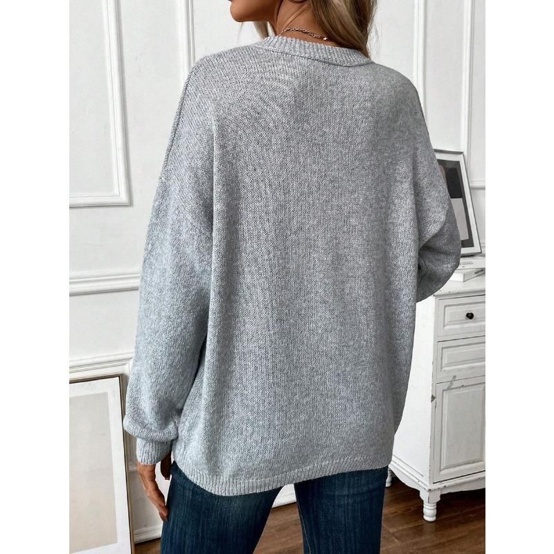 YYFS Women's Fashion Casual Fall Winter Solid Color Print Long Sleeve O-Neck Sweaters