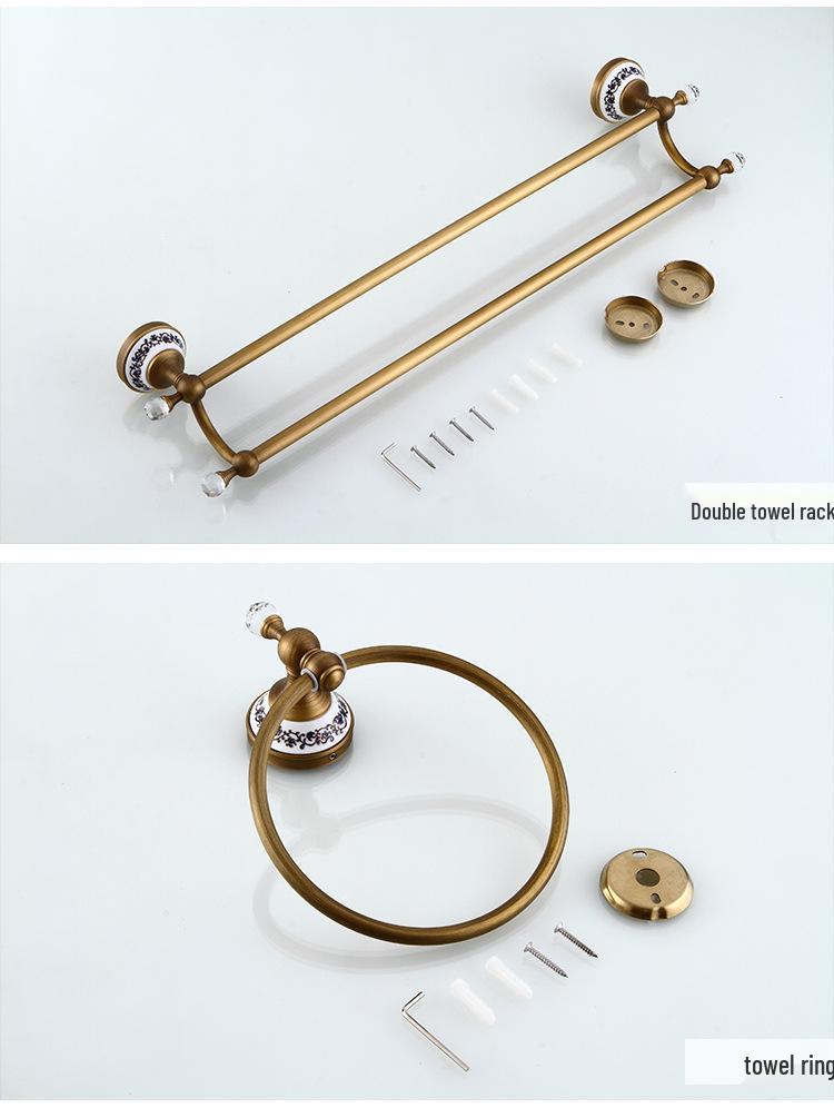 Antique Brass Bathroom Towel Rack & Accessories Set