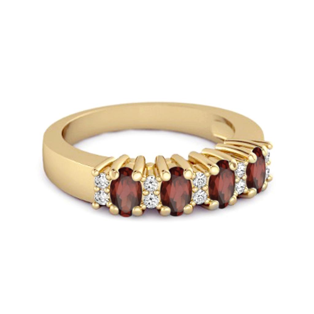 Garnet Oval Half Eternity Ring - 925 Sterling Silver Gold Vermeil