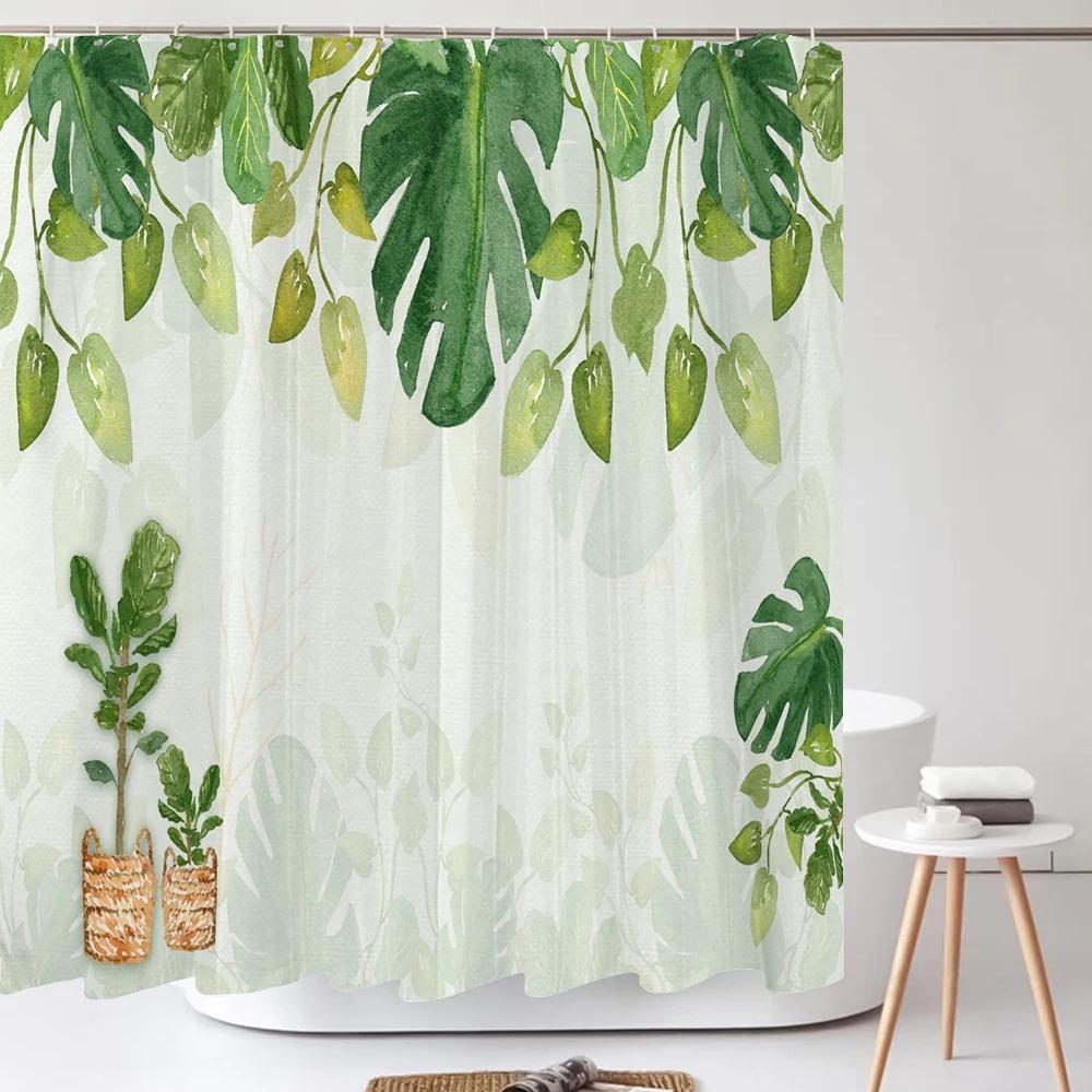 3D Tropical Green Plant Leaf Palm Cactus Bathroom Shower Curtain Home Decor Curtain Waterproof Fabric Shower Curtains With Hook