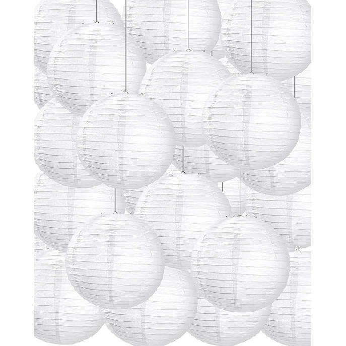 Treela 30 Pack White Chinese Japanese Paper Lanterns Decorative Hanging Ball Round Paper Lantern Lamps for Wedding Birthday Party Home Decorations(10