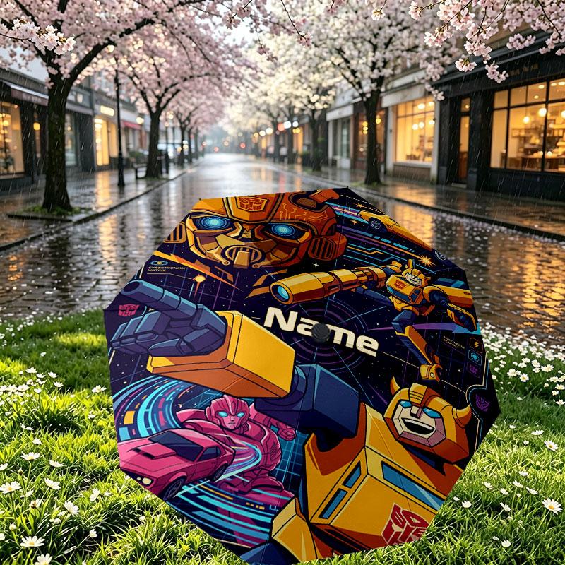 Custom Name Personalized Transformers Print Umbrella, Auto Open Close, 8‑Rib Sturdy Frame, Commute Camping Hiking Use, Birthday Gift