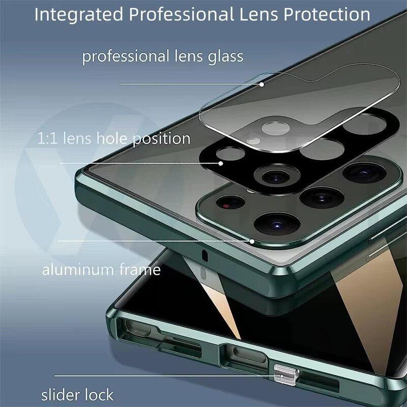 Hülle für Samsung Galaxy S21 S22 S23 Ultra, mit doppelseitigen magnetischen gehärteten Glas-Hüllen, Magsafe, magnetische Adsorption Metall-Bumper-Abdeckung