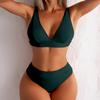 Ribbed Bikini Women Swimsuit  New High Waist Swimwear Sexy V-neck Biquini Push Up Bathing Suit Women Black Bikini Set