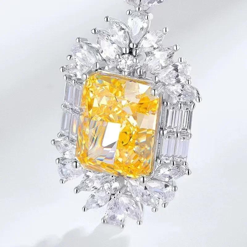 Sparkling Yellow Cubic Zirconia Necklace for Women's Wedding Anniversary Party Luxury Accessories Gifts Fashion Jewelry Pendant