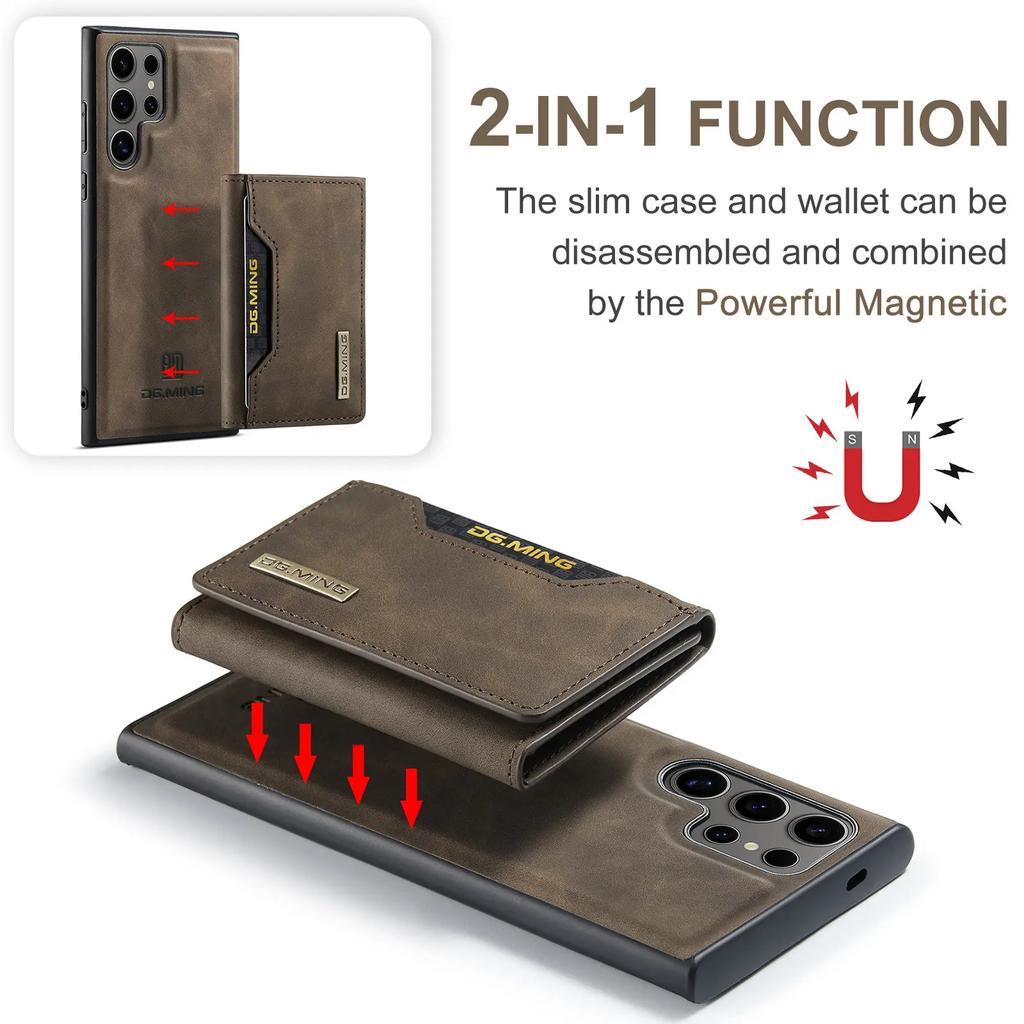 Detachable Leather Magnetic Card Pocket Phone Case for S22 S23 S24 Plus Ultra, Luxury Wallet Case for Samsung S22 Ultra