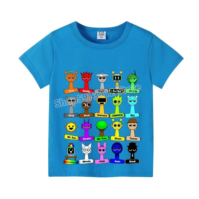 

2025 Нові дитячі футболки Sprunki для дітей Милий мультяшний графічний малюнок Спортивні футболки з коротким рукавом Бавовняні топи Модний дитячий одяг 110