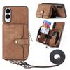 For Samsung Galaxy S25 Edge PU Leather Phone Back Cover with Zipper Card Holder and Long Strap