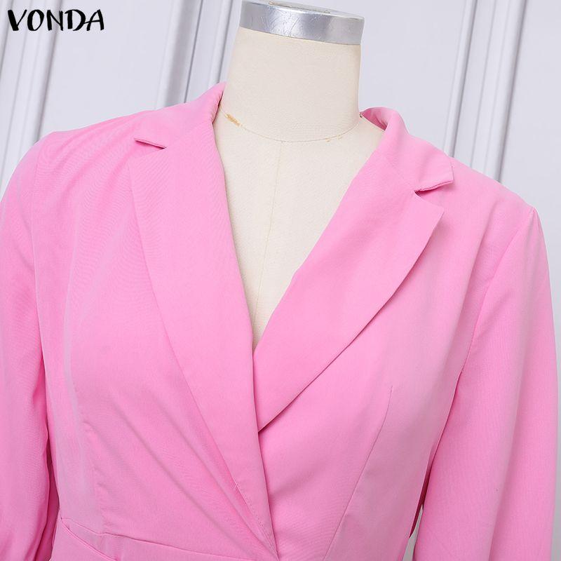 VONDA S-5XL Women V Neck 3/4 Sleeve Slim Waist Elegnat Casual Maxi Dress