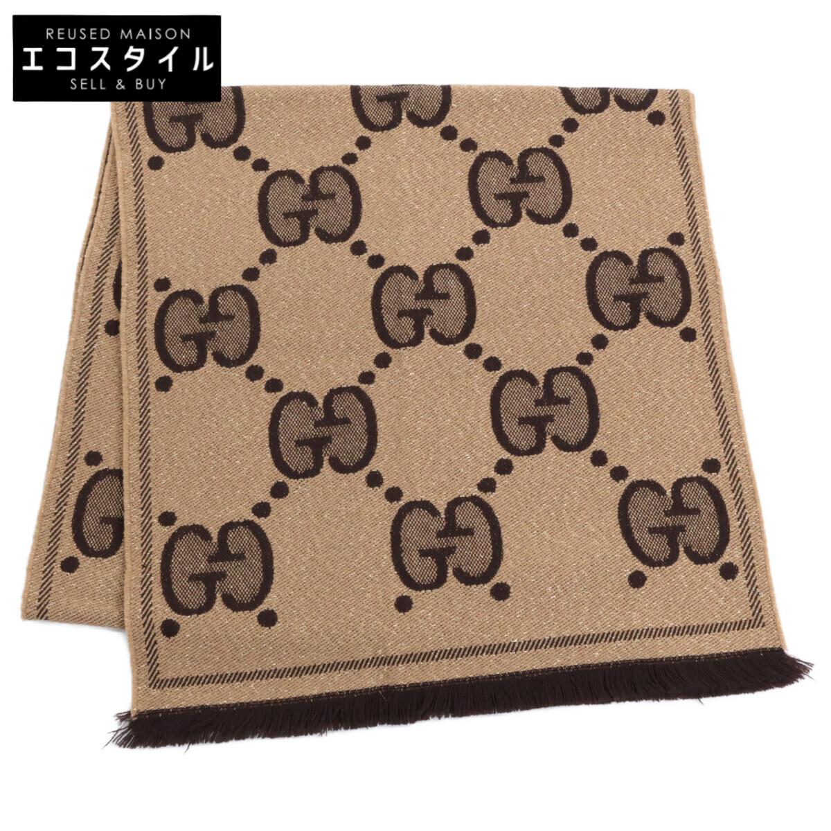 

GUCCI [Excellent Condition] 598993 3GC15 GG Glitter Jacquard Fringe Scarf 45 x 76.8 Beige / dark brownUsed