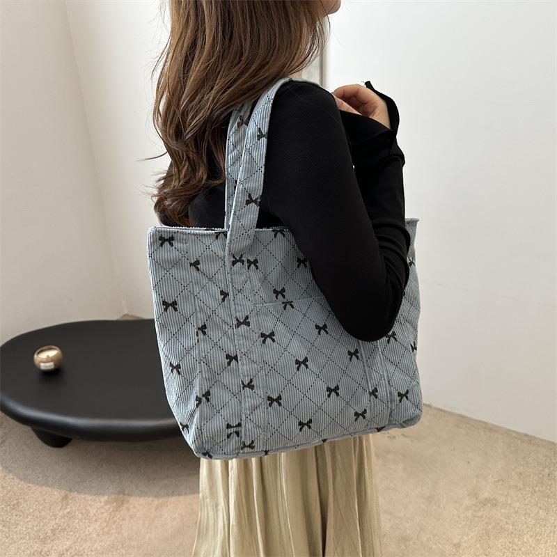 Corduroy Trend Bow Rhombus Casual Shoulder Bag Autumn Fashion Trend Simple Shoulder Underarm Bag