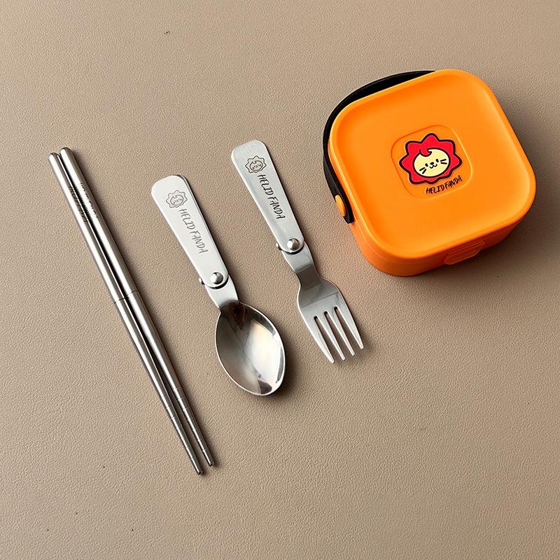 304 Rostfritt Stål Vikbar Ery Set Återanvändbar Bärbar Gaffel Sked Ätpinnar Servis Picknick Vikbar Servis Diskmaskinssäker