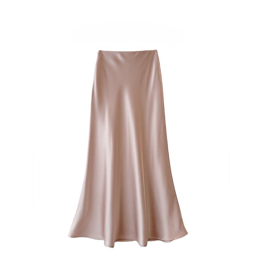 High-waisted, Slimming, Mid-length Satin and Acetate Smooth Skirt, Spring and Summer New Style Body-hugging Fishtail A-line Long Dress
