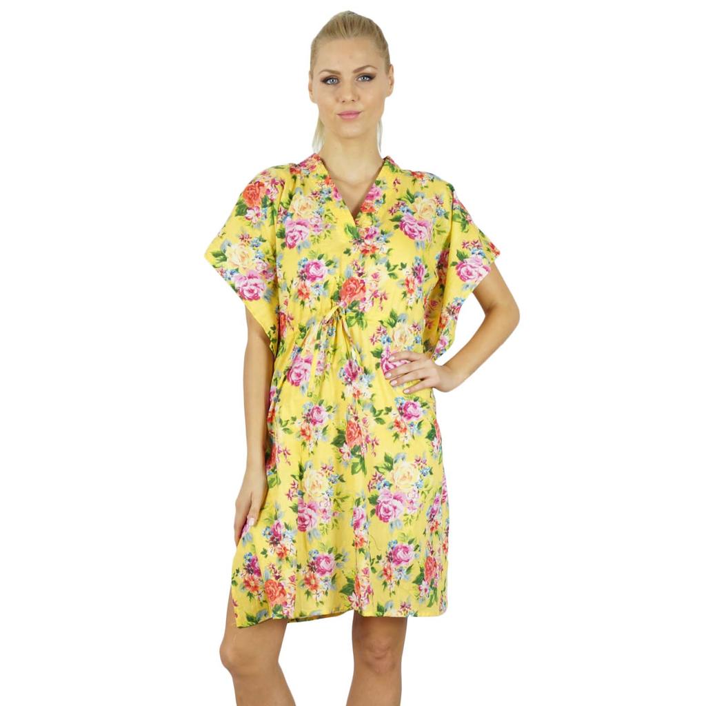 Bimba Women Floral Kaftan Bridesmaid Short Cotton Caftan Beach Coverup