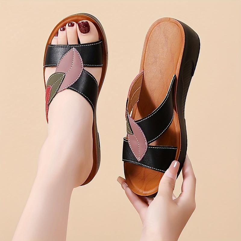 Fashion Ladies' Summer Slippers-casual Opening Design, Thick Bottom Anti-slip, Leather-like Fabric, Easy To Put on And Take Off