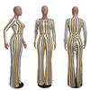 D9116 Women's Clothing Hot-selling European and American Women's Clothing, Long-sleeved Striped Printed Back Strap Set