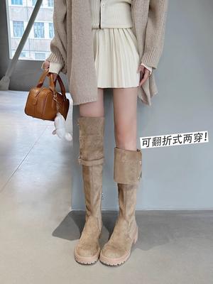 2025 nouvelles bottes hautes automne et hiver à semelles épaisses mais bottes de chevalier au genou bottes western rétro deux ports bottes pliées femmes