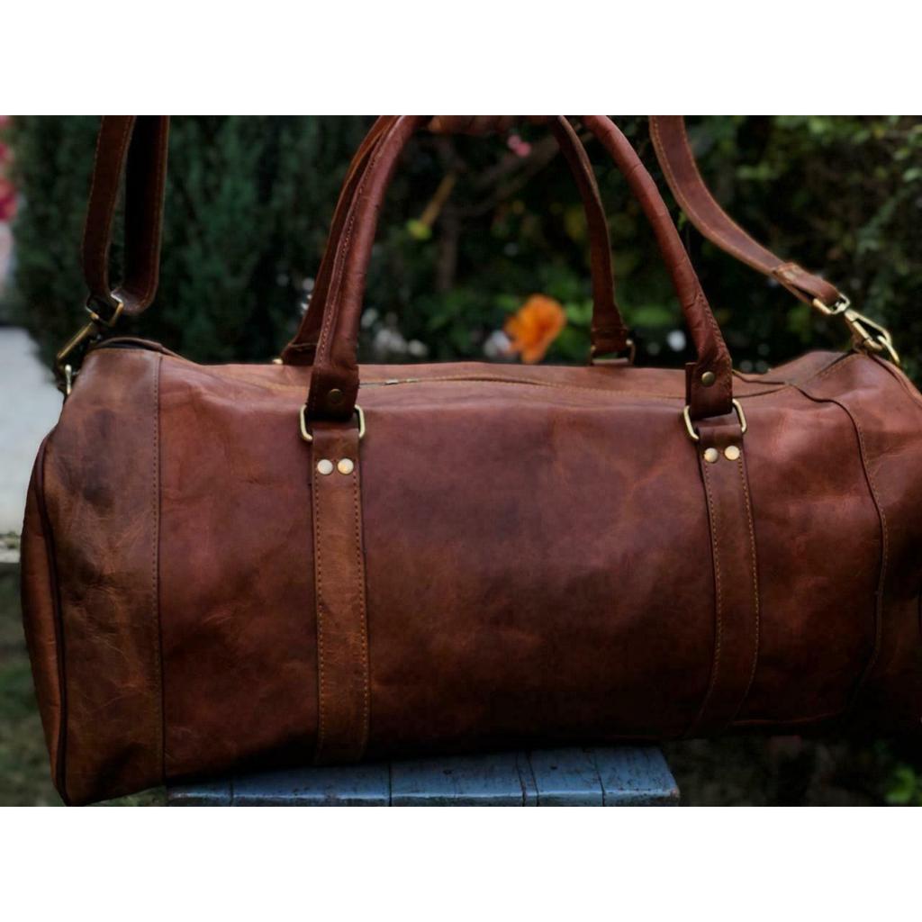 Leather Bag Travel Goat Duffel Gym Luggage Vintage Genuine Brown New Men's Men