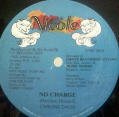 12inch Record CARLENE DAVIS / DEAN FRASER - No Charge VPRD782 Nicole 1991 US Reggae, Ska & Dub Used