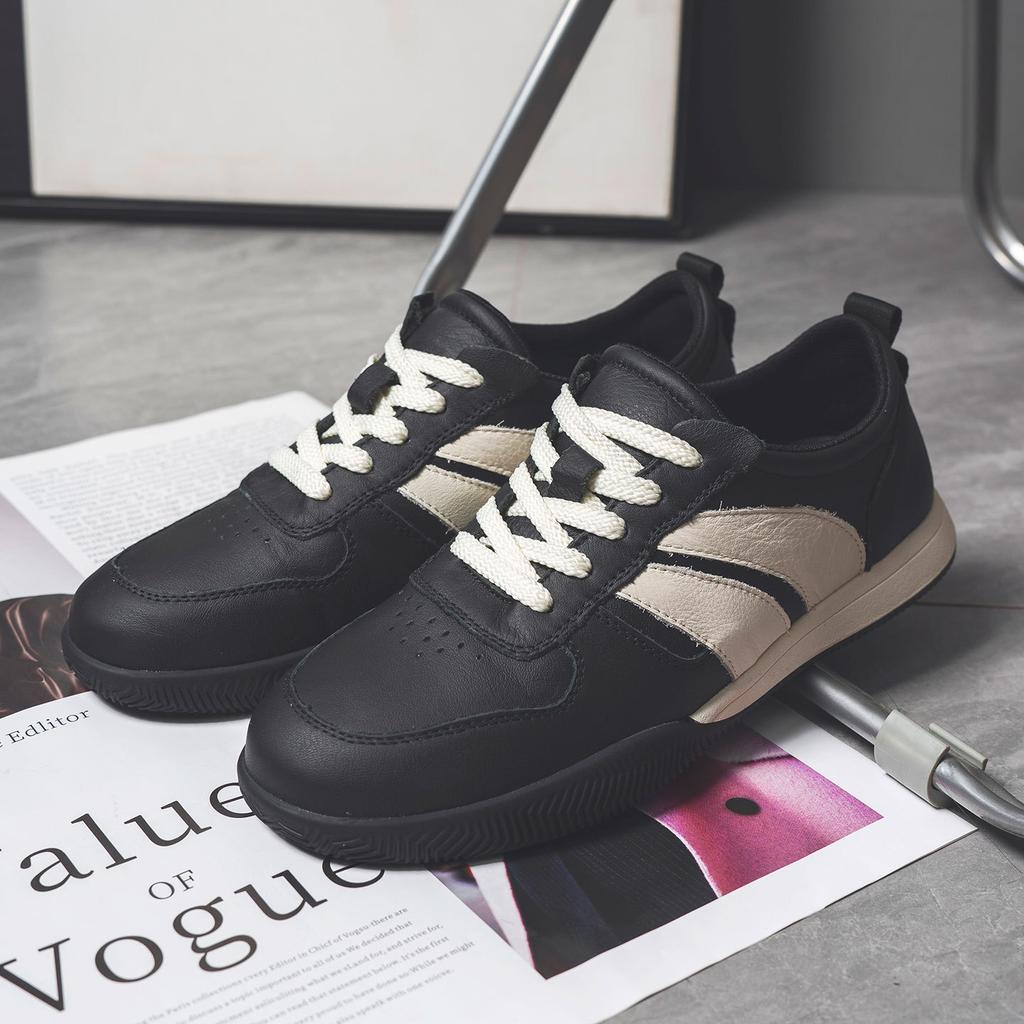 Retro Striped Man'S Casual Sneakers Soft Leather Low‑Top Flat Skate Shoes Lightweight Daily Walking Men'S Fashion Street Trainer