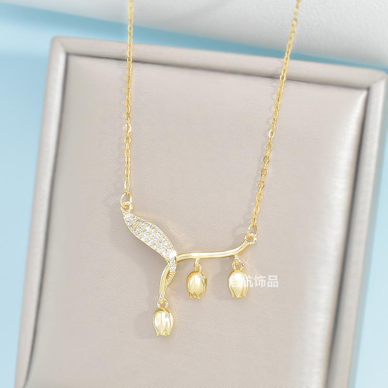 Lily Of The Valley Necklace Women'S Light Luxury Natural Premium Versatile Micro-Inlaid Flower Pendant Delicate Clavicle Chain