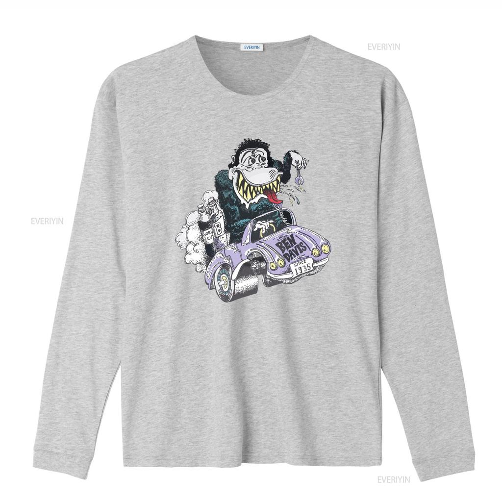 Ben Davis T shirt Mens Classic Car Gorilla Print Cotton White Small vintage Washed Stretched Comfortable Casual