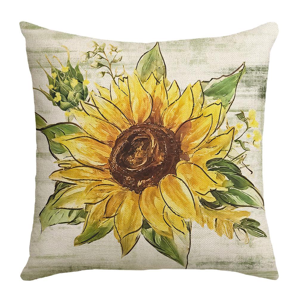 Spring and Summer New Home Sofa Cushion Plant Flower Pillow Letter Printing Heat Transfer Linen Nordic