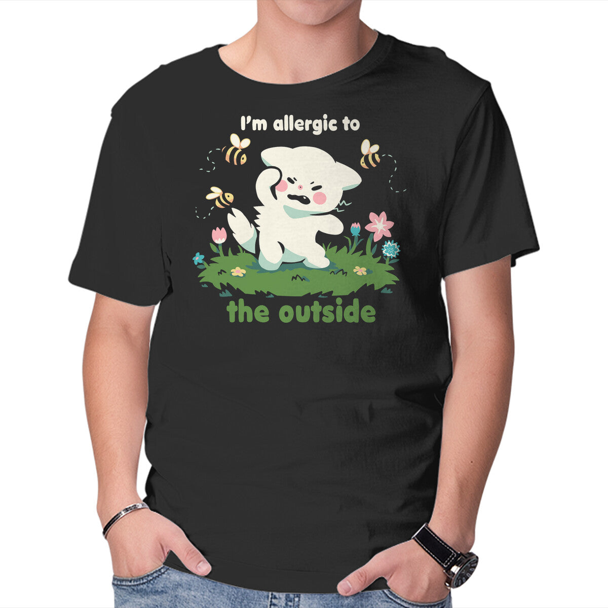 Unisex Crew Neck T-Shirt Allergic To The Outside Graphic Short Sleeve Casual Tee XXXXL