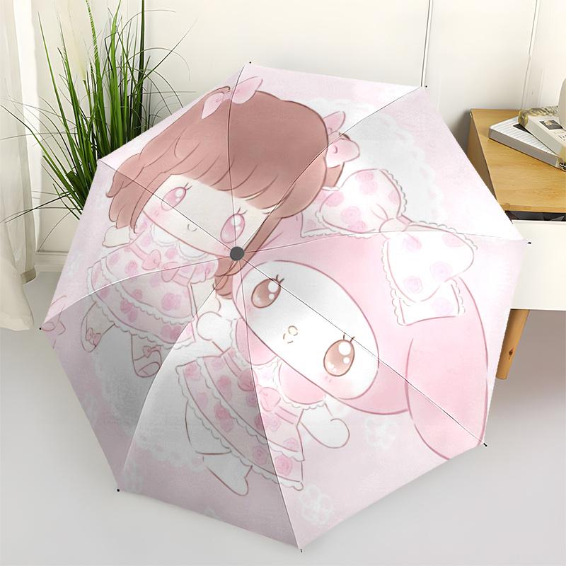 

1pc Pink Bow Floral Print Automatic Open/Closed Umbrella with Lace Trim - Portable Folding Design, 8-Rib Iron Frame Outdoor Umbrella for Fans, Travele