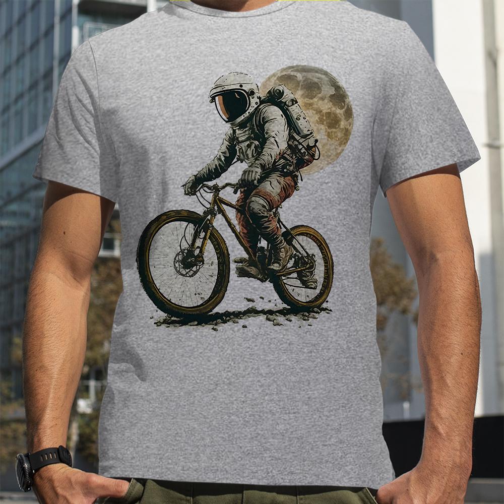 Astronaut Ride Bicycle To the Moon Men Summer Short Sleeves Loose Oversized Tee Unisex Mountain Bike Sport Hipster Man Tees