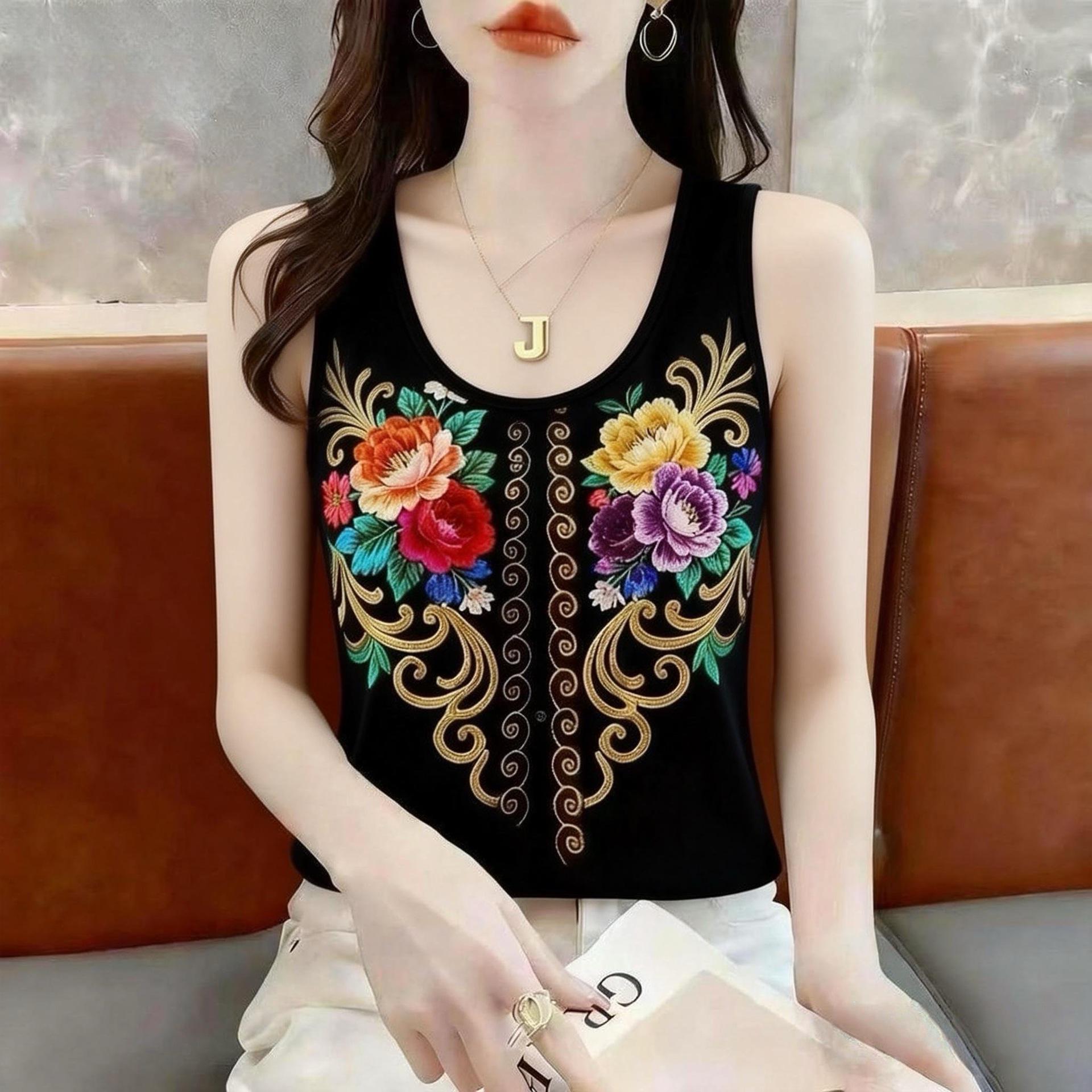 New 2026 Slimming Printed Summer Camisole for Women - Trendy Belly Covering Design XL for 105-120 jin