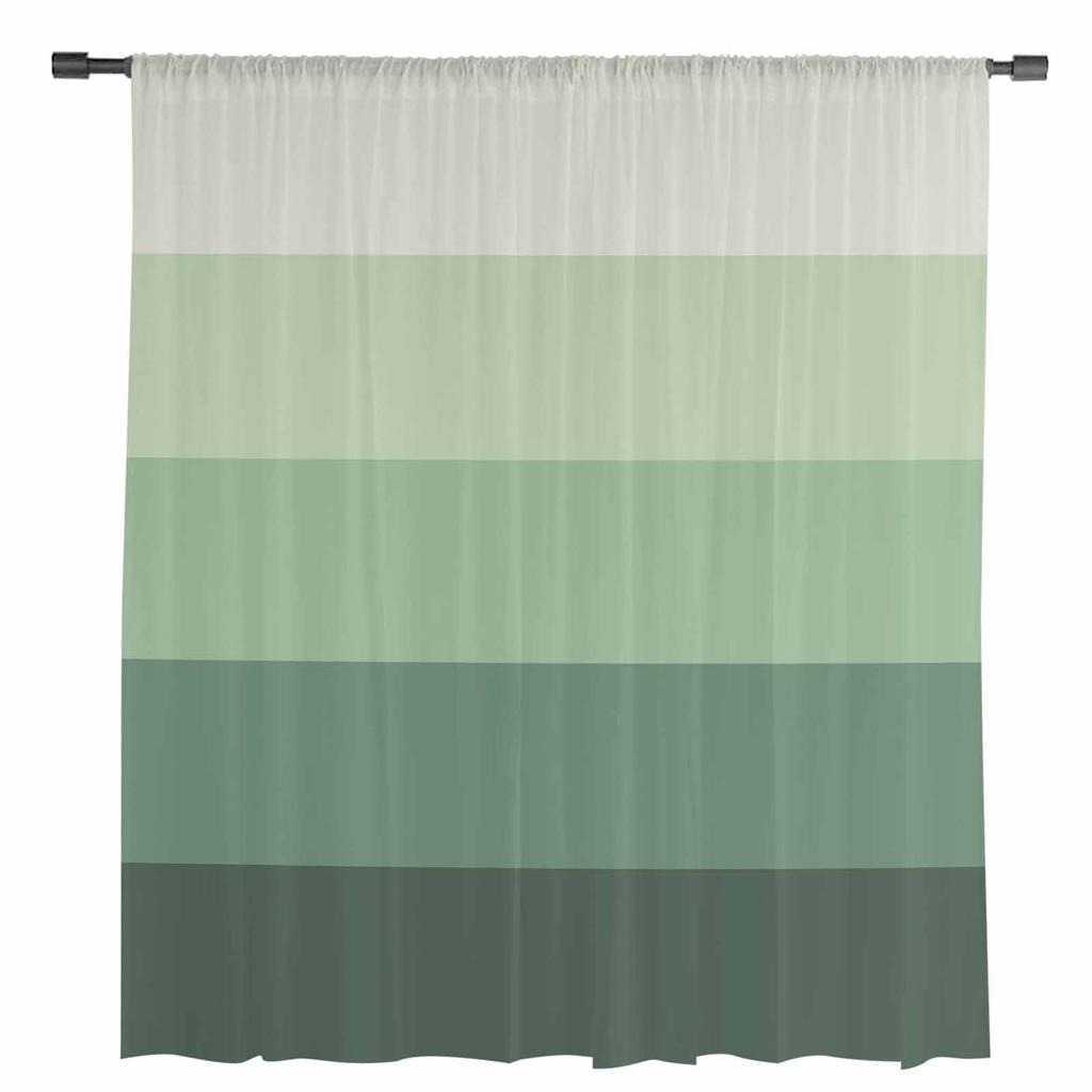 Randiga Gröna Gradient Genomskinliga Gardiner för Vardagsrumsdekoration Fönstergardiner för Kök Tyll Voile Organza Gardiner